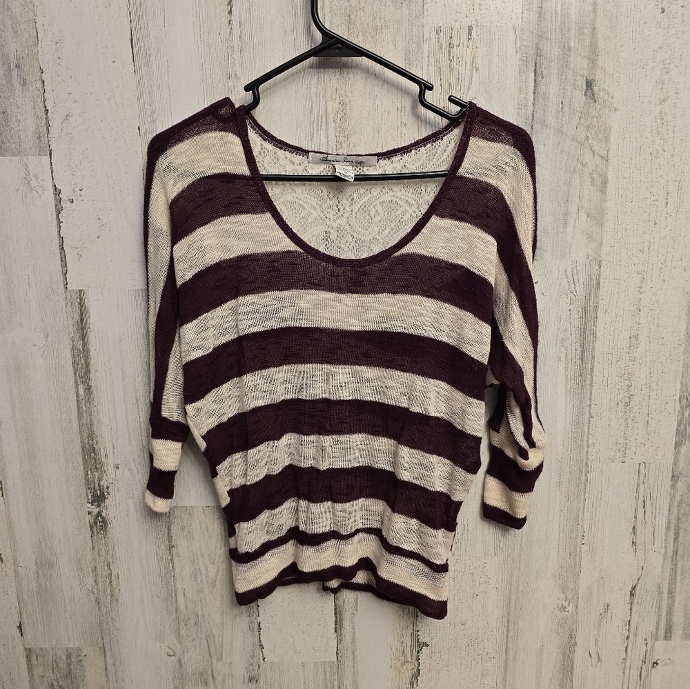 american rag maroon and cream Striped Knit Shirt women's small